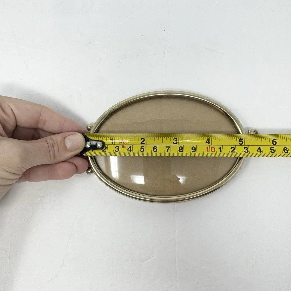 Vintage Convex Bubble Glass OVAL Brass Tone Picture Frame Ball Feet 5